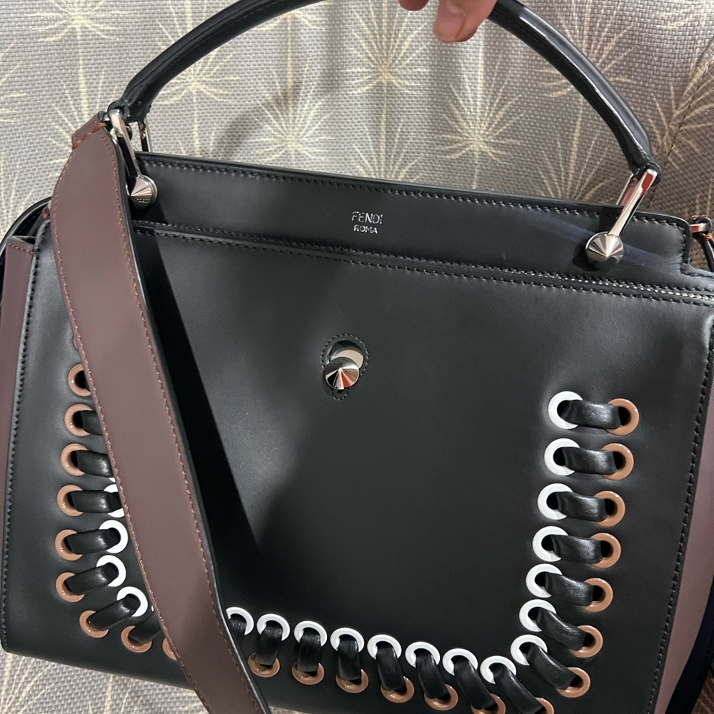 Fendi Black and Brown Satchel with Eyelet Detail